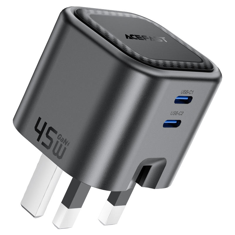 AceFast | 18500 | A121 | PD45W Folding Gan (C+C) Charger Metal | Black AceFast | 18500 | A121 | PD45W Folding Gan (C+C) Charger Metal | Black
